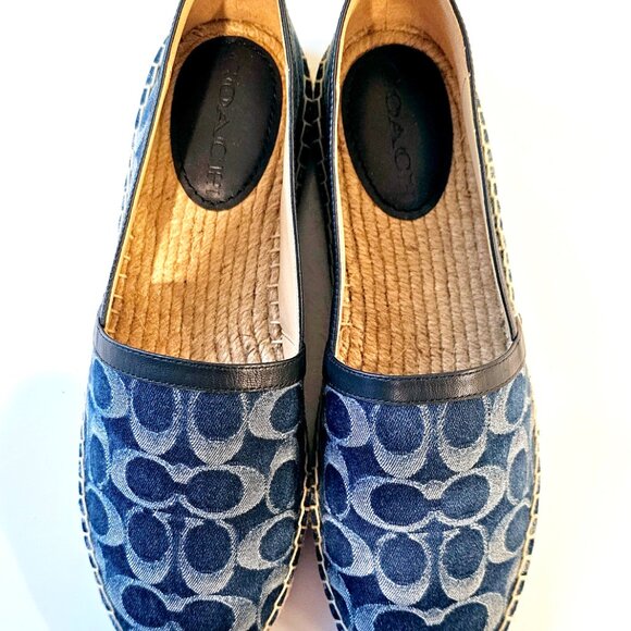 Coach Womens Collins Denim Espadrilles Slip Shoe Size 8 Navy Signature Canvas - Picture 1 of 9
